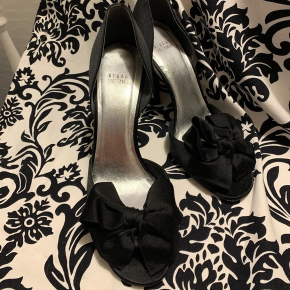 Stuart Weitzman formal black satin peep toe stiletto shoes size 10 - Picture 4 of 14